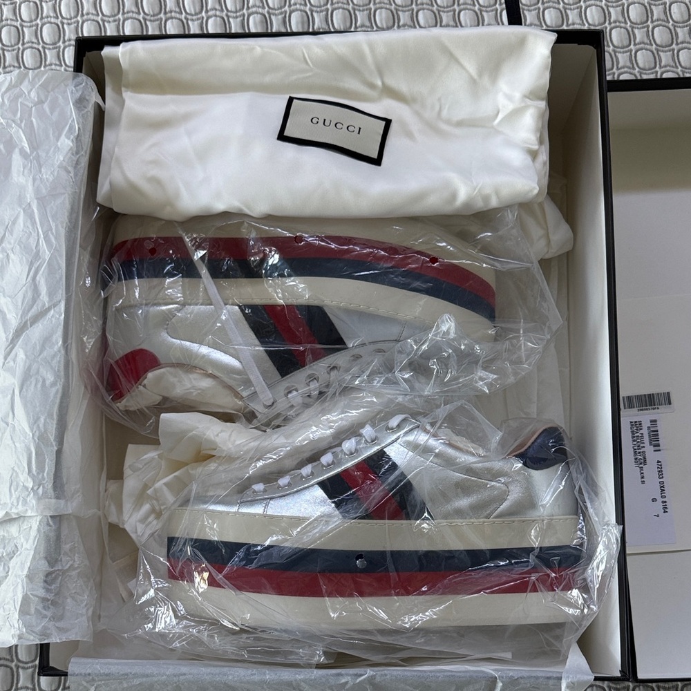 Gucci Peggy Ace Men's Silver Platform Sneaker - Picture 9 of 10
